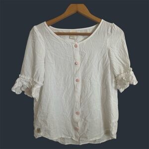 Wild flower white cuff sleeve button down top size Xs.